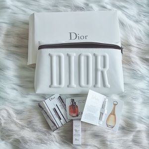 Dior White Leather Cosmetics Bag with Samples
